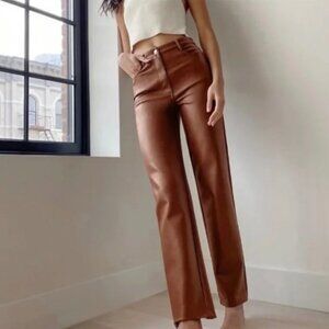ARITZIA WILFRED THE MELINA COGNAC FAUX LEATHER PANT - 4